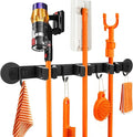 Magnetic Broom Holder Wall Mount with 4 Hooks and 3 Rack- Heavy Duty Non-Slip Mop Hanger for Wet Mops &Cleaning Tools on Refrigerator,Metal Door,Garage,Kitchen (3Racks 4Hooks)