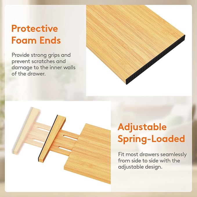 Lifewit 4 Pack 5" Deep Bamboo Drawer Dividers, 13-16.5" Expandable Drawer Organizers for Clothes, Adjustable Dresser Drawer Divider, Clothing Drawer Separators for Dresser, Bedroom, Bathroom, Kitchen