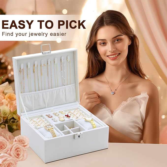 Jewelry Organizer Boxes for Women,Travel Jewelry Case, 2 Layers Removable Jewelry Box,Storage for Necklace, Bracelet, Earring,Rings,Jewelry Box Gifts for Women Girls
