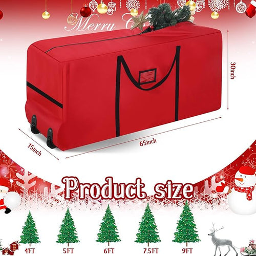 9 Ft Heavy Duty Christmas Tree Storage Bag 900d Oxford Fabric with Wheels and Reinforced Handles, Durable Xmas Storage Box for Disassembled Holiday Tree (9 ft,Red)