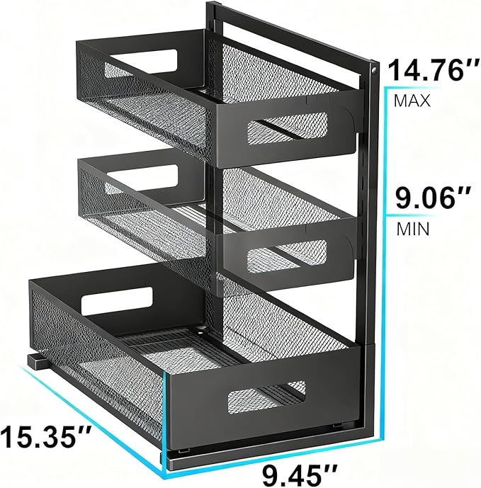 UINOFLE Under Sink Organizer, Adjustable Height 2 Tier Under Sink Organizers and Storage Multi-Purpose Under Sink Storage for Bathroom Kitchen