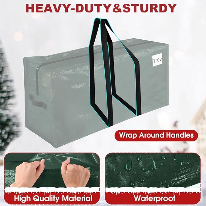 Christmas Tree Storage Bag, Christmas Tree Bag Fits Up to 7.5 Ft Artificial Xmas Trees, Heavy Duty Material, Waterproof & Dual Zippers Christmas Tree Box for Trees, Decorations (Green)