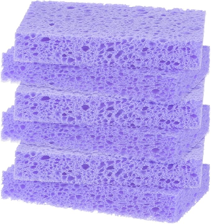 M METERXITY 6-Pack Kitchen Sponges, Condense Eco Cellulose Non-Scratch Scrub Heavy Sponge for Kitchen/Household/Bathroom, Clean Tough Messes Dish Scrubber [Purple]