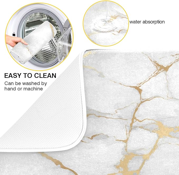 Marble White Dish Drying Mat 16x18 for Kitchen Golden Grey Marble Dishes Pad Dish Drainer Rack Mats Absorbent Fast Dry Kitchen Accessories