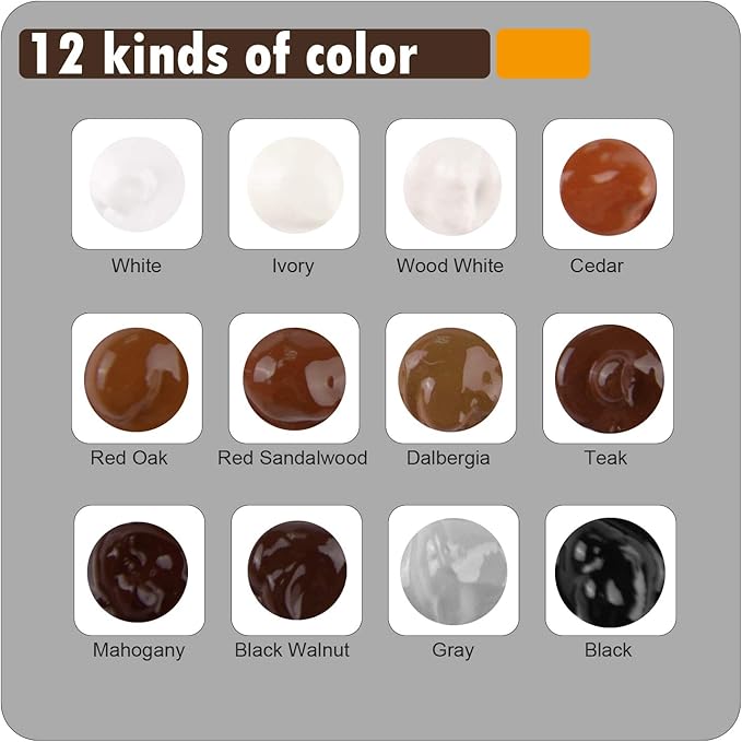 NADAMOO Wood Furniture Repair Kit Wood Filler Scratch Repair Furniture Touch Up Kit Cover Surface Scratch for Wooden Floor Table Door Cabinet Veneer, 12 Dark Color Kit Black White Gray Oak