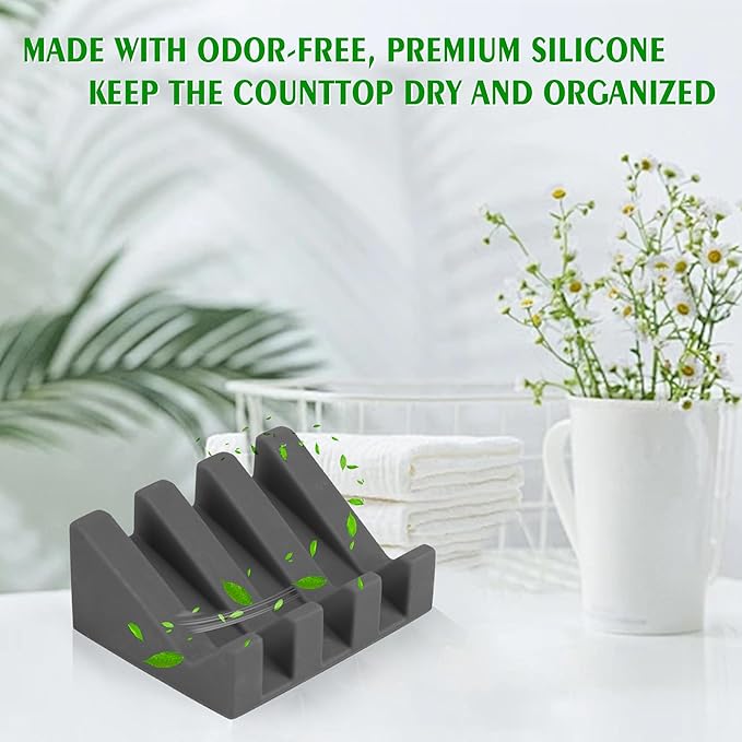 Coipdfty Self Draining Soap Dish Holder,Silicone Soap Dish,for Bathroom,Kitchen, Sponges，Can Extend Soap Life，Keep Soap Bars Dry and Easy Cleaning (Grey,1-Pack)