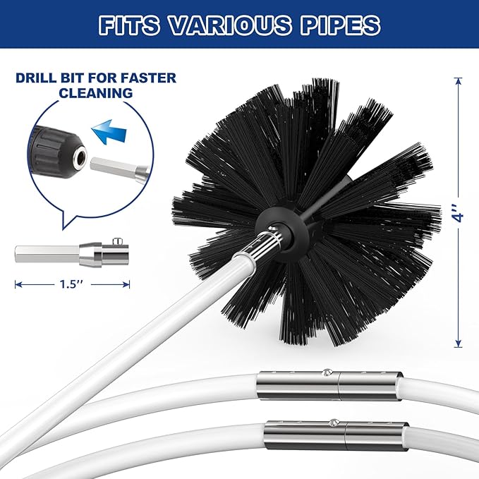 PetOde 35 Feet Dryer Vent Cleaner Kit, Lint Remover, Upgraded Flexible Quick-Snap Brush with Drill Attachment, Extends Up to 35 FEET for Easy Cleaning, Cleaning Tools Use with/Without a Power Drill