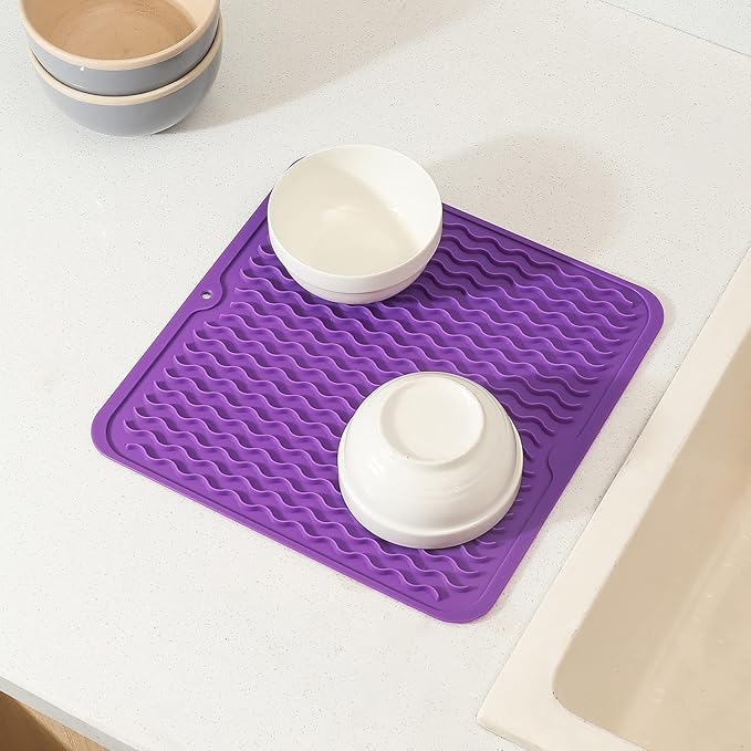 MicoYang Silicone Dish Drying Mat for Multiple Usage,Easy clean,Eco-friendly,Heat-resistant Silicone Mat for Kitchen Counter or Sink,Refrigerator or Drawer liner Purple M 12 inches x 12 inches