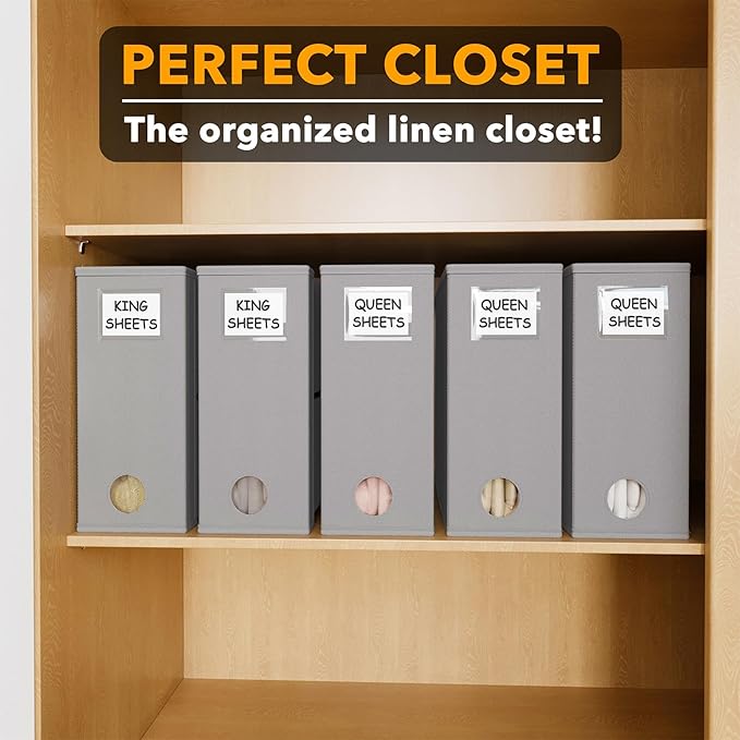 SpaceAid 5 Pack Bed Sheet Organizers and Storage, Foldable Sheet Organizer for Linen Closet, Sheets Set Folder Keeper with Window XL (Queen & King Size) Organizing Bedding Container, Gray