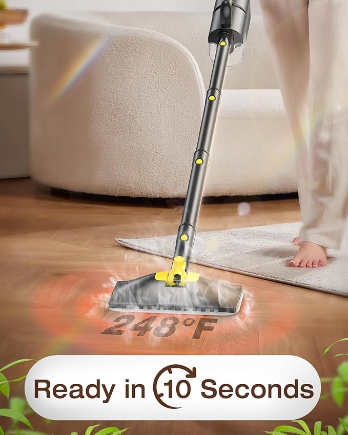 LABIGO 10-in-1 Steam Mop with Detachable Handheld Steamer, 350ml Tank, 10s Heat-Up, 248°F Steam Cleaner, 2-Level Control and Swivel Head for Floors, Carpets, Tiles, BBQ grill Multi-Surface Dark Grey