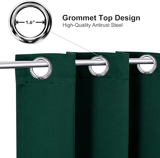 ChrisDowa Blackout Curtains 54 Inches Long for Living Room, Grommet Thermal Insulated Room Darkening Curtains for Bedroom (1 Panel Set, Forest Green, 38 x 54 Inch)