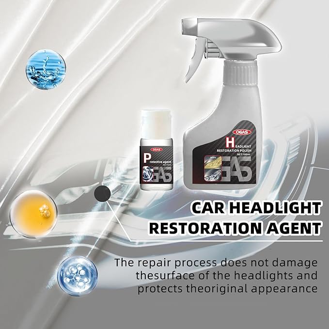 Biaoyun Automotive Headlamp Restoration Fluid Oxidized, Headlight Refurbishment Kit, Professional Car Headlamp Cleaner with Refurbishing Agent, Durable Headlight Repair Kit for All Vehicle Types