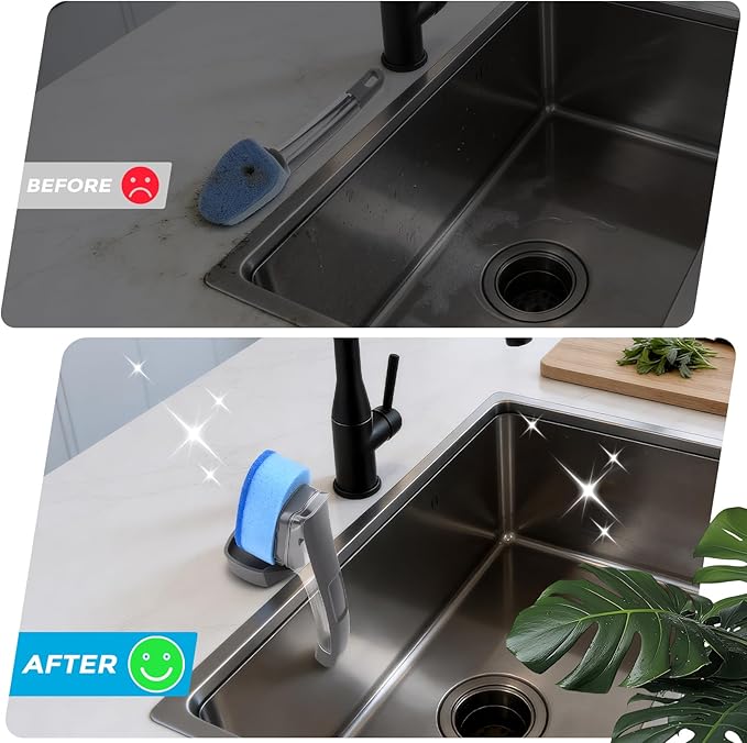 Dish Wand Holder Compatible with Scotch-Brite Dishwand, Silicone Dish Brush Holder, Auto-Drain Organizer for Kitchen Sink