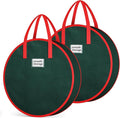 Criusia Wreath Storage Container, 2 Pack Christmas Wreath Storage Bag with Sturdy Handle, Two-way Zipper,Durable Wreath Storage Organizer Box for Holiday Decoration (Green, 24"x8")