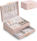 Lolalet 2-Layer Jewelry Boxes Organizer for Women Girls, Jewelry Storage Case Holder with Drawers for Necklaces Rings Earrings Bracelets Watches, Gifts Choice for Girlfriend Wife -Pink