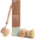 Vove Bamboo Dish Brush, FSC-Certified - Includes 3 Replacement Heads - Natural Fiber Bristles - Non-Toxic, Plastic-Free - Scrub Brush for Pots, Pans & Dishes