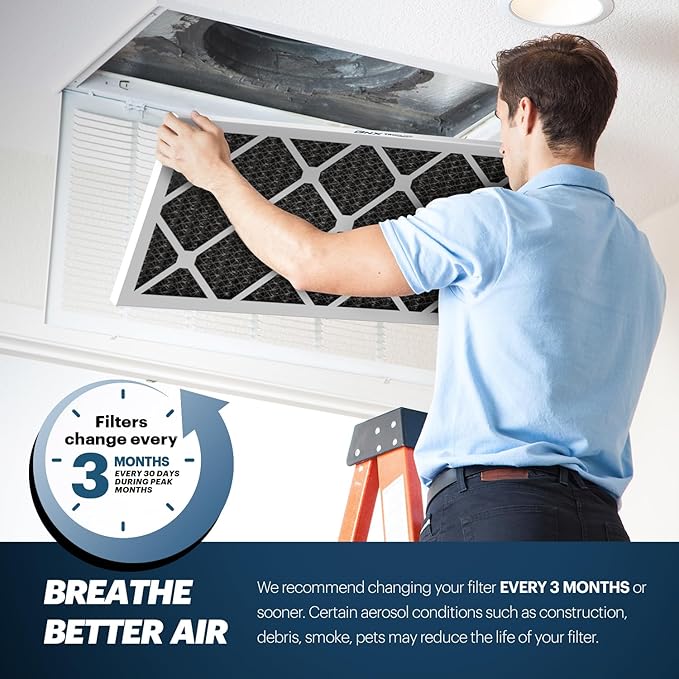 BNX TruFilter 18x18x1 MERV 12 Odor Defense (2-Pack) AC Furnace Air Filter with Activated Carbon - MADE IN USA - Pleated Air Conditioner HVAC AC Furnace Filters - Removes Odor, Mold, Bacteria, Smoke