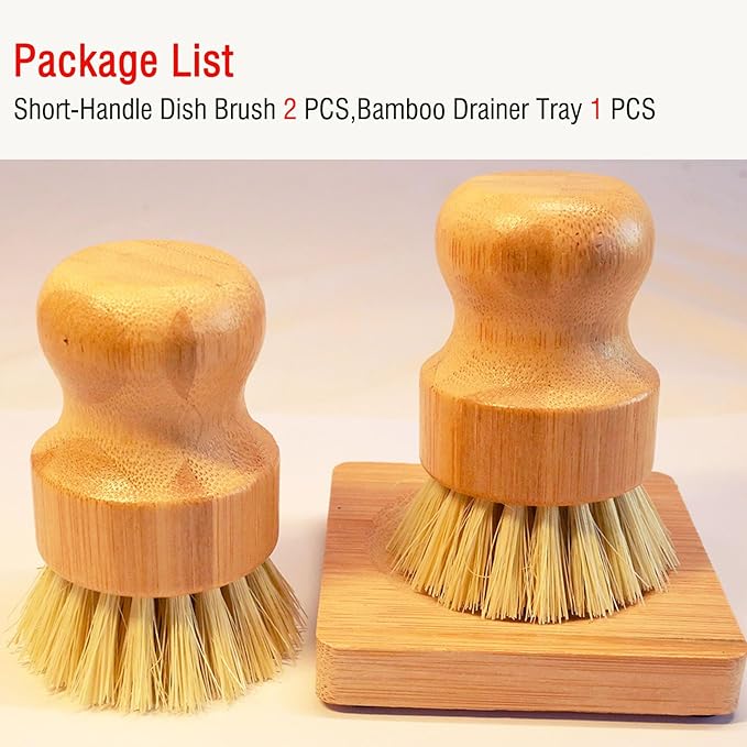 JouiiSiYa Bamboo Vegetable Brush Set, Natural Bristle Dish Brush with Holder, Eco Friendly Soft Dish Scrubber Kitchen Brush for Dishes