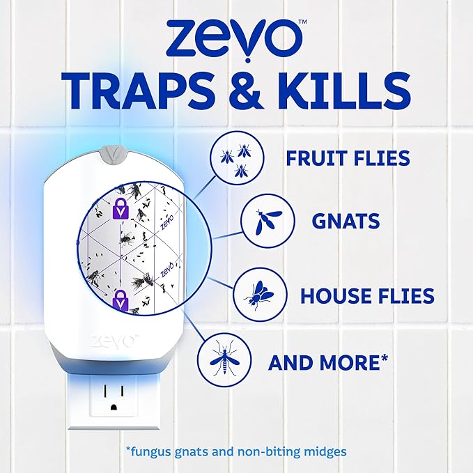 Zevo Flying Insect Trap Official Refill Cartridges - Fits Both Zevo Trap & MAX Indoor Fly Trap - Authentic Trap+Lock Technology to Catch Gnats, House & Fruit Flys (8 Official Refill Cartridges)