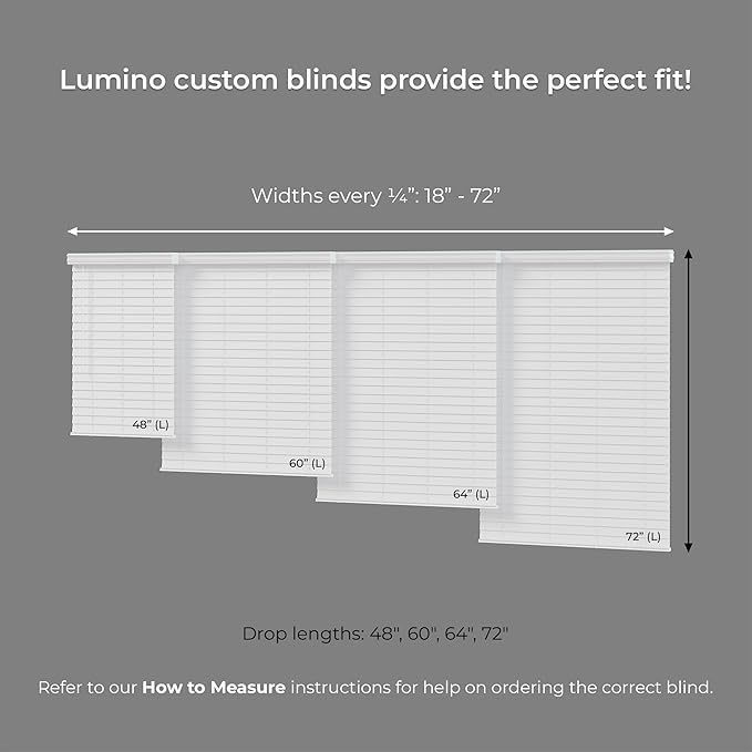 2.5 Inch Cordless Faux Wood Blind, 32.25" W x 60" L - White Plantation Style Venetian Blinds, Over 400 Custom Sizes Starting at 29.97, Room Darkening Shades for Interior Windows by Lumino