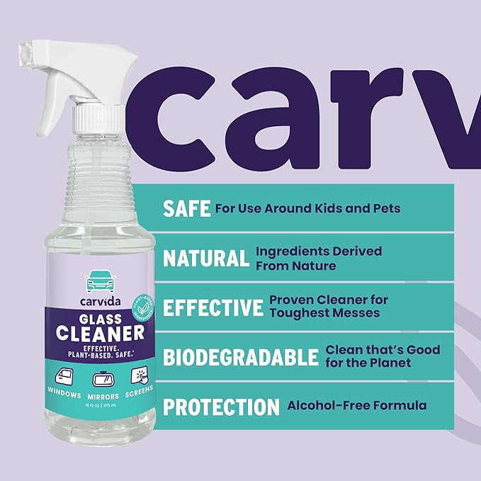 Carvida Glass Cleaner, Streak-Free Spray for Automotive Windows and Mirrors, 16oz