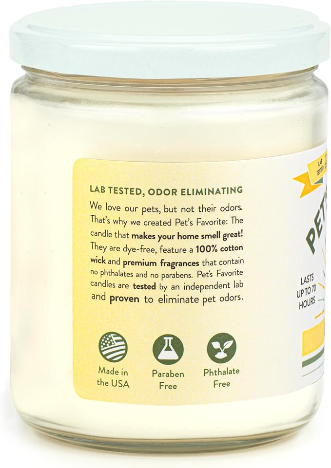 Pet's Favorite Pet Odor Candle, Clean Burning, Long Lasting Scented Candles with a Cotton Wick. (Lemon, Pack of 1)