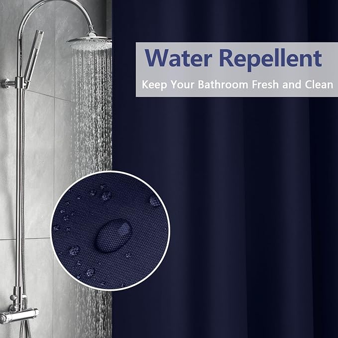 72 x 78 inch Navy Blue Extra Long Fabric Shower Curtain Liner, Waterproof Cloth Shower Liner with 3 Large Magnets, Bathroom Long Shower Curtain Lightweight Washable