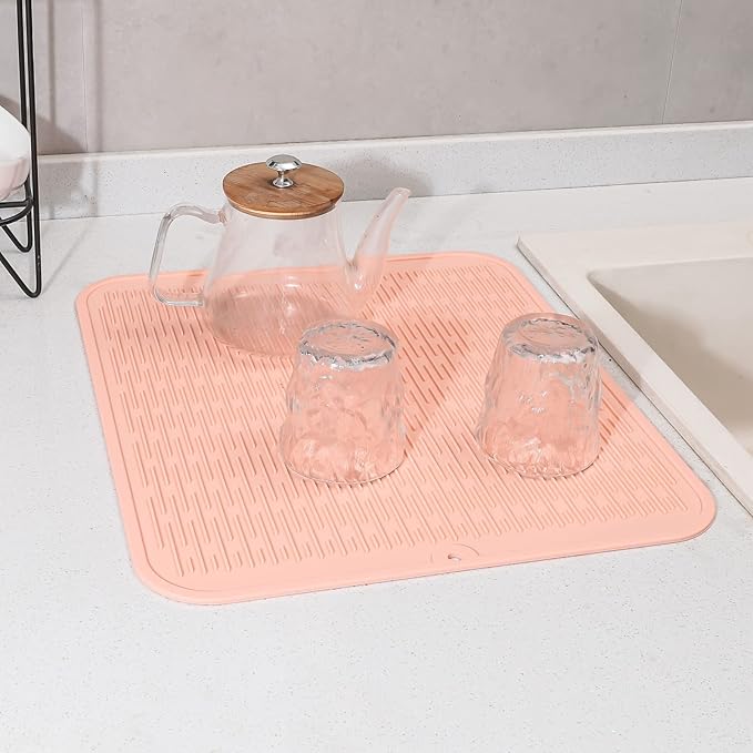 MicoYang Silicone Dish Drying Mat for Multiple Usage,Easy clean,Eco-friendly,Heat-resistant Silicone Mat for Kitchen Counter or Sink,Refrigerator or Drawer Liner Pink XL 18 inches x 16 inches
