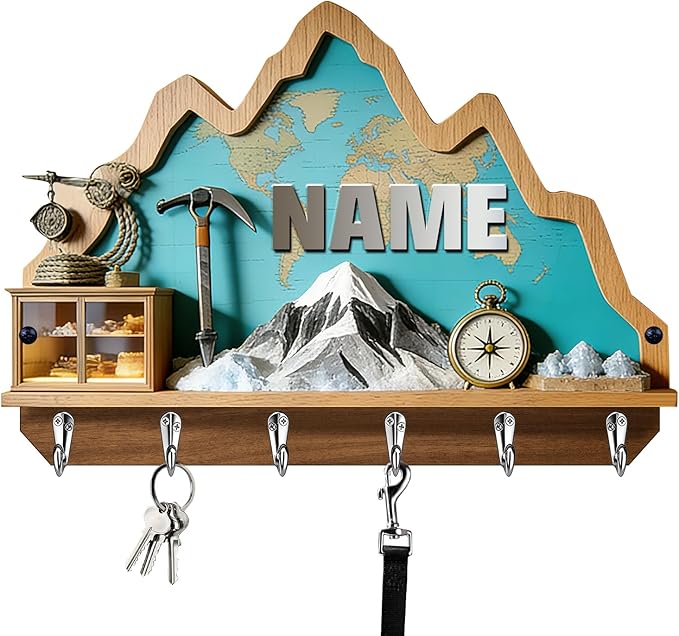 Personalized 2D Flat Print World Travel Themed Mounted Hooks for Men Women Family Friends Lovers Custom Name World Map Key Storage Holder Travel Coat Rack Home Decor Gift for Living Room Hallway