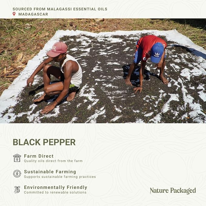 Black Pepper Essential Oil - Direct from Madagascar Farms - Steam Distilled - Aceite Pimienta Negra for Aromatherapy, Massage, Diffuser, DIY Candle and Soap Making - 5ml