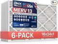 BNX TruFilter 16x24x1 Air Filter MERV 13 (6-Pack) - MADE IN USA - Electrostatic Pleated Air Conditioner HVAC AC Furnace Filters for Allergies, Pollen, Mold, Bacteria, Smoke, Allergen, MPR 1900 FPR 10