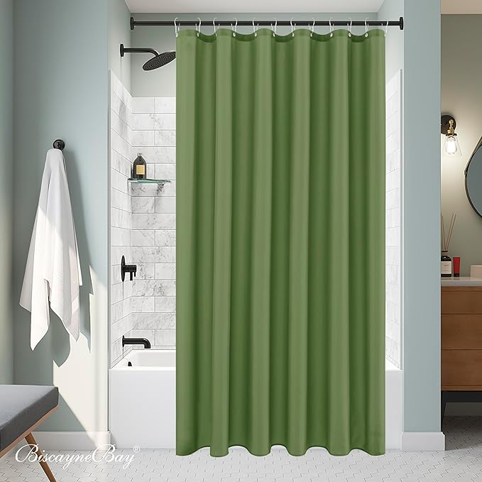 Biscaynebay Hotel Quality Fabric Shower Curtain Liners 72 Inch by 72 Inch, Sage Water Resistant Bathroom Curtains Rust Resistant Grommets & Weighted Bottom Hem Machine Washable