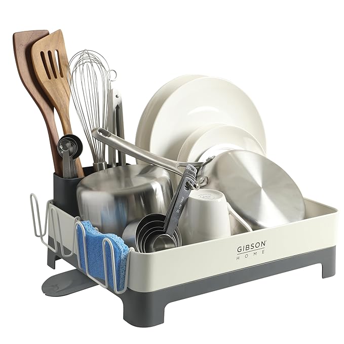 Gibson Home Nestcraft Full Size Rust Resistant Dish Rack with Drain Board and Flatware Caddy - White