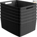 Curver Set of 6 Medium 12L Jute Decorative Plastic Organization and Storage Baskets - Perfect Bins for Home Office, Closet Shelves, Kitchen Pantry and All Bedroom Essentials, Black