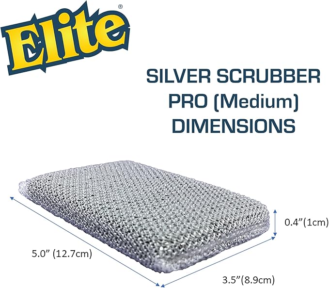 Elite Silver Scrubber PRO Sponge, 6 Pack, Non Scratch, Sponges for Kitchen and Household Use, Made in USA (Medium)