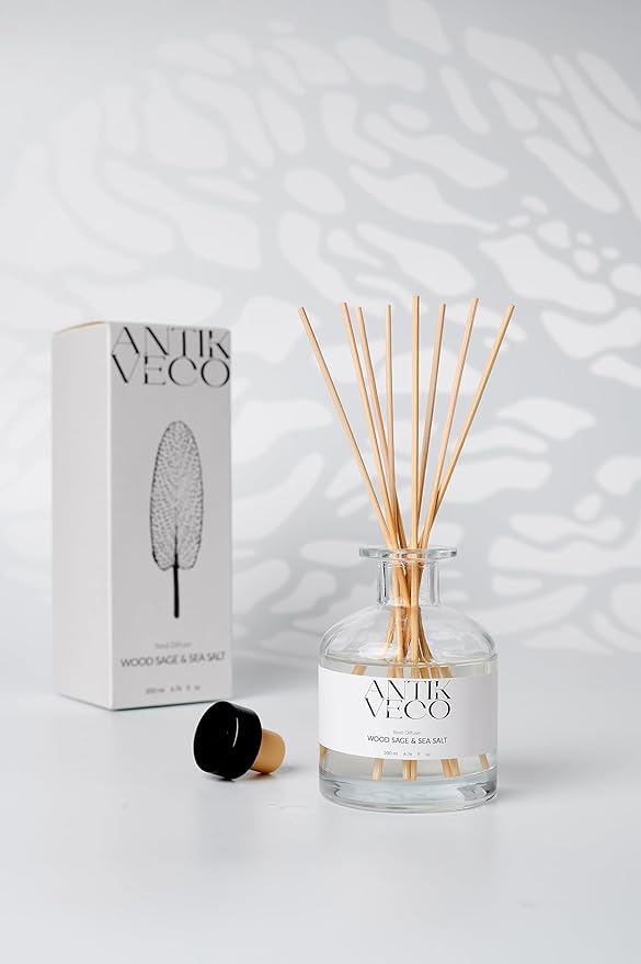 Wood Sage & Sea Salt Reed Diffuser Set – Oceanic Aromatherapy for Home – Glass Bottle 6.7fl oz + 8 Rattan Reeds – Calming Coastal Scent with Lavender & Sage – Long-Lasting (Up to 90Days)