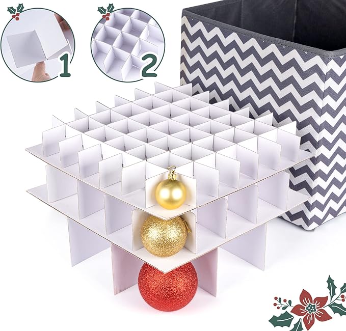 Christmas Ornament Storage Box, Freestyle Assembly Ornament Organizer Storage Box, Fits Christmas baubles 3cm-8cm and Holiday Ornament Storage - 600D Oxford Christmas Ornaments Storage Containers