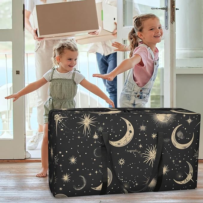 Extra Large Storage Bag with Zipper 54 Gallon Moving Bags Heavy Duty Christmas Tree Storage Bag Packing Bags for Moving, Storage Totes Duffle Bag Waterproof Containers for Organizing (Moon & Stars)