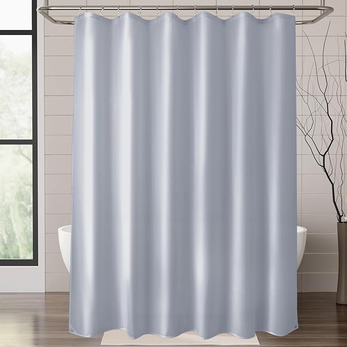 Titanker Fabric Shower Curtain Liner, Gray Shower Curtain Liner with 2 Magnets, 70 x 72 Inches, Cloth Shower Liner Waterproof Polyester, 85GSM, Easy Installation, Machine Washable, Blue Gray