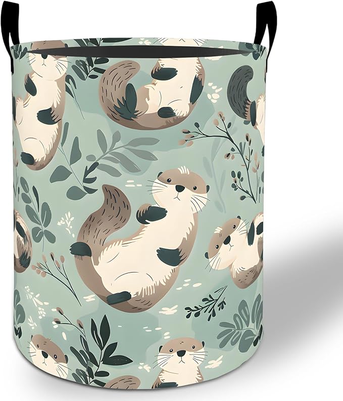 Otter Laundry Basket Hamper 19.7"x15.8", Cartoon Otter Foldable Waterproof Oxford Clothes Storage Bucket for Room Bathroom Bedroom Nursery Decor, Toy Organizer Bins Gifts for Kids Boys Girls