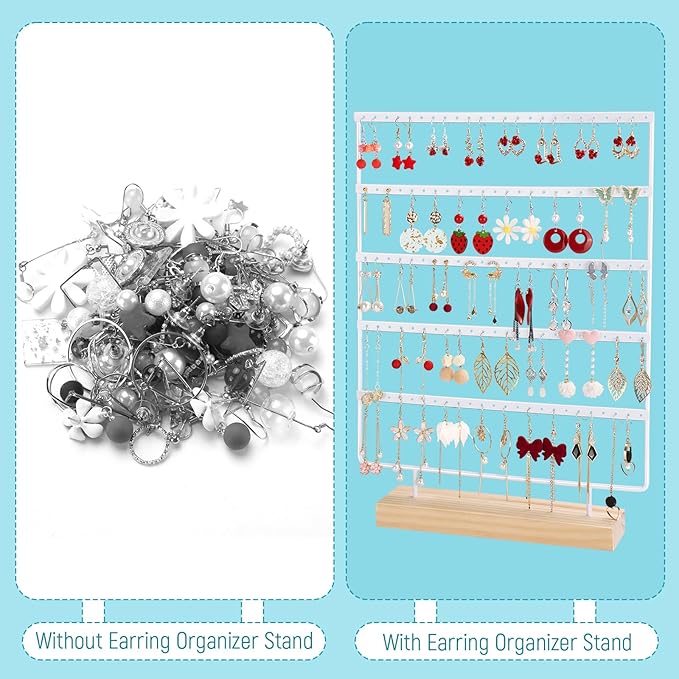 5 Tier 120 Hole Earring Holder Organizer, Rust Proof Metal and Wooden Base Jewelry Organizers and Storage for 60 Pairs of Earrings, Suitable for Home Storage and Sales Display