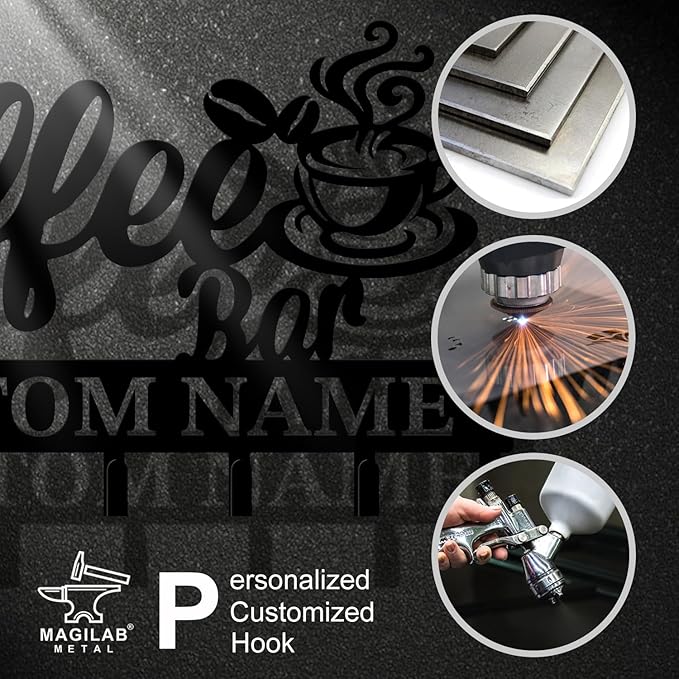 Personalized Custom Name Coffee Bar Wall Keys Hooks,Metal Coffee Shop Art Clothes Hooks,Metal Coffee Lover Wall Home Storage Decorative,For Front Door, Hallway, Kitchen, Bedroom,Keys,Hats (Style E)