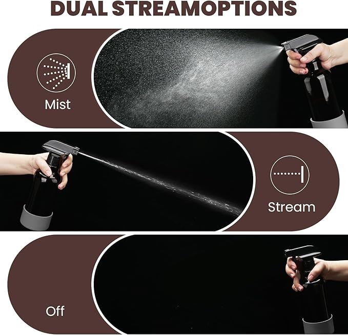 Glass Spray Bottles with Silicone Sleeve, 2 Pack 16 oz Refillable Amber Glass Spray Bottle with Adjustable Spray Nozzles, Empty Bottle Spray for Cleaning Solutions, Hair, Plants (Black+Blue)