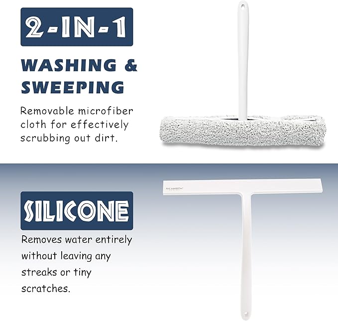 12 Inch Silicone Shower Squeegee for Glass Doors with Hook – Streak-Free Window Cleaner for Bathroom, Mirror, Tile & Car, No Scratch Squeegee with Metal Core