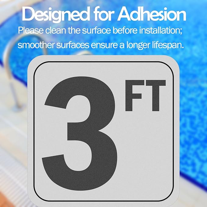 3FT Pool Depth Stickers, Anti-Slip Vinyl Markers - 6x6 Inches, Waterproof, Safety Number Signage for Swimming Pool Decks (3 ft)