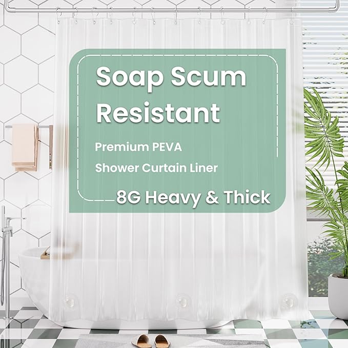 AmazerBath Frosted Shower Curtain Plastic 72x72 Inches, Heavy Duty Shower Curtain Waterproof, Thick PEVA Shower Curtains for Bathroom with 3 Big Clear Weighted Stones and 12 Rustproof Grommets