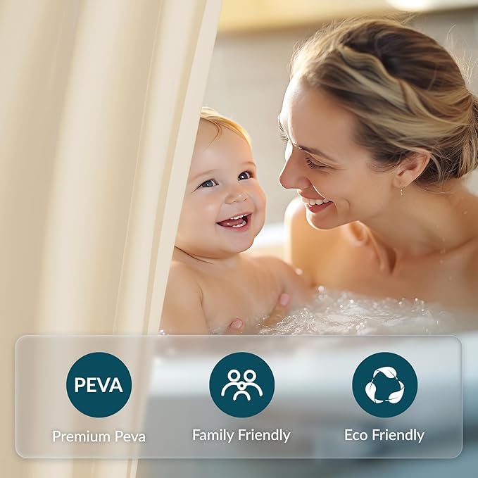 Titanker Plastic Shower Curtain Liner, 72x72 Beige Shower Liner Lightweight PEVA Shower Curtains for Bathroom, Waterproof Shower Liner with Magnets and Rustproof Grommets