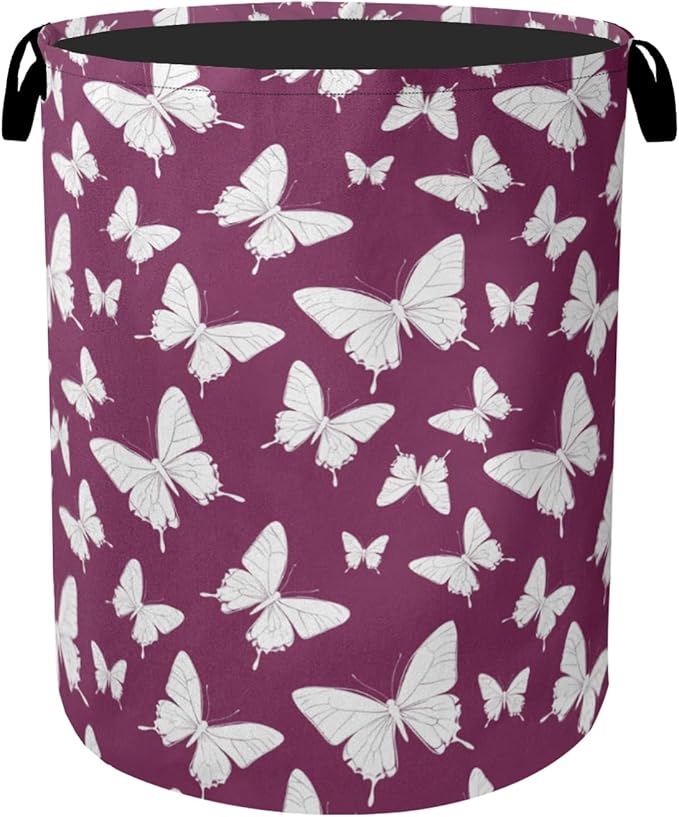 Purple Butterfly Silhouette Laundry Basket with Handles - Extra Large Foldable Hamper for Bathroom/Laundry/Bedroom/Dorm, Washable Fabric Storage Bin
