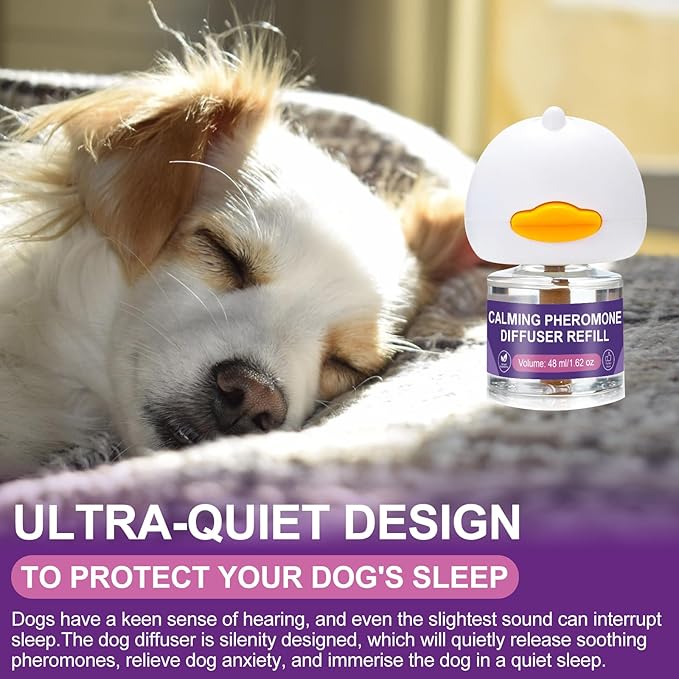 Calming Pheromone Diffuser for Dogs, 1 Diffuser 3 Refills, Relieves Separation Anxiety, Stress, Barking, and Chewing Calming Relaxation (1)