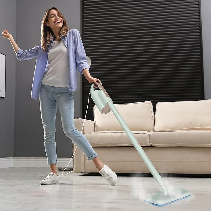 Newbealer Steam Mop & Detachable Handheld Cleaner, 250ml 1200W Powerful Floor Steamer, 3 Adjustable Levels for Carpet Laminate Hardwood Grout, Carpet Glider, 11 Multi-purpose Accessories & 2 Pads